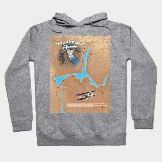 Hoover Dam Nevada Arizona retro map. Hoodie by nickemporium1